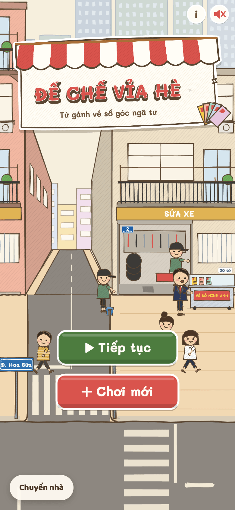 Màn chờ khi đã có bản lưu, có nút Chuyển nhà