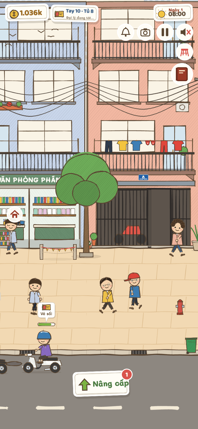 Kéo ra xa quầy: nút ngôi nhà hiện ở mép trái