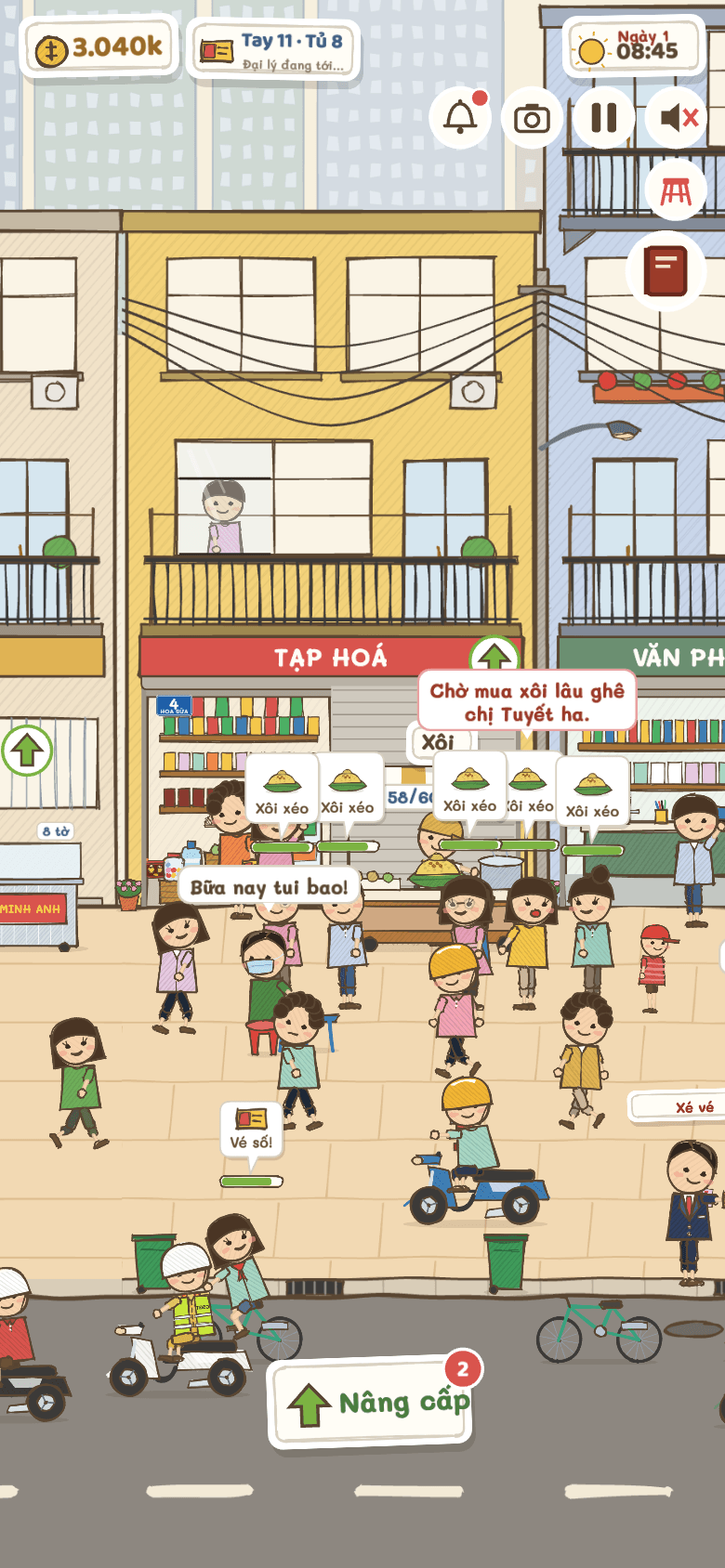 Quầy xôi đang bán, khách gọi xôi gà, xôi xéo
