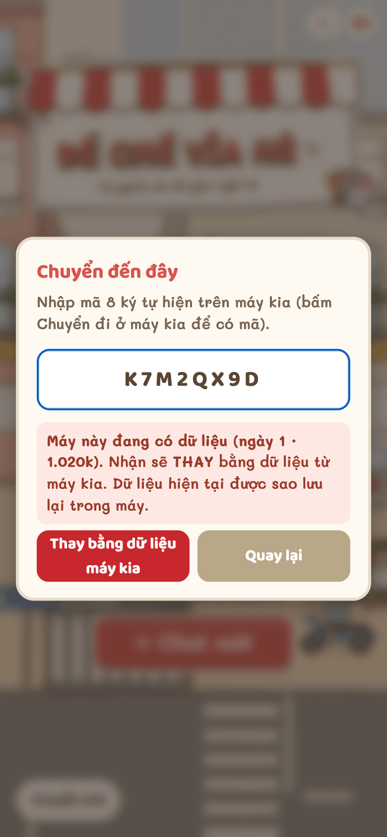 Nhập mã trên máy mới