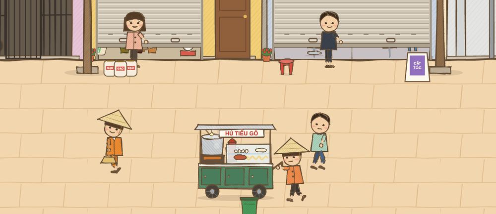 Xe hủ tiếu gõ bày bàn ghế trên vỉa hè